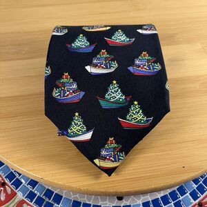 Vintage Alynn Neckwear by Eric Holch “XMAS Dory” Christmas Boat Tie Made in USA